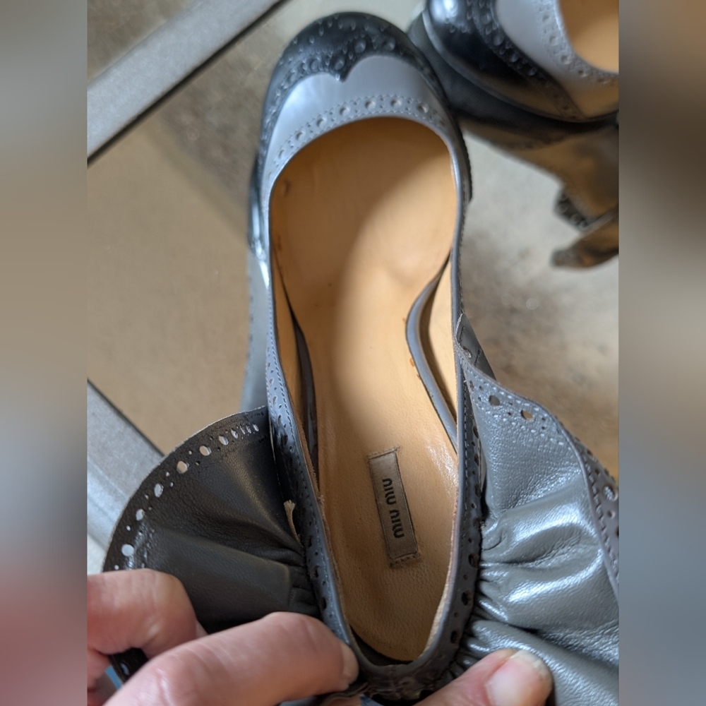 Miu Miu Grey/Black Patent Leather Brogue Platform Pumps - Picture 12 of 16